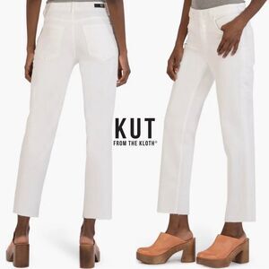KUT From The Kloth Mom Jeans 8 Rachel High Rise Fab Ab  Raw Hem White